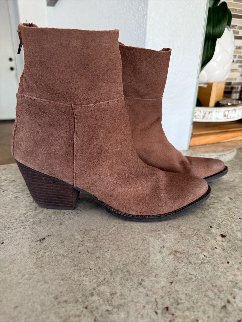 Matisse Taupe Suede Stacked Heel Ankle Boots